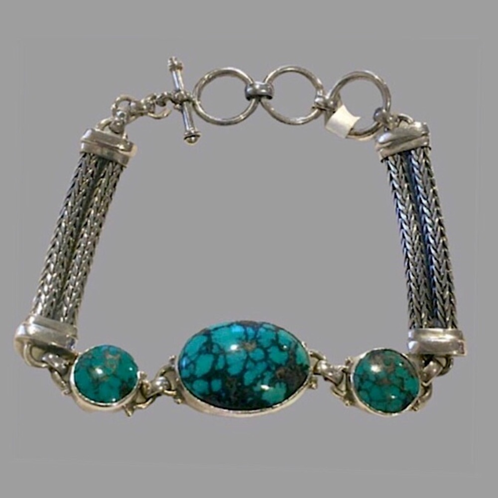 Turquoise Sterling Silver Wheat Chain Toggle Bracelet